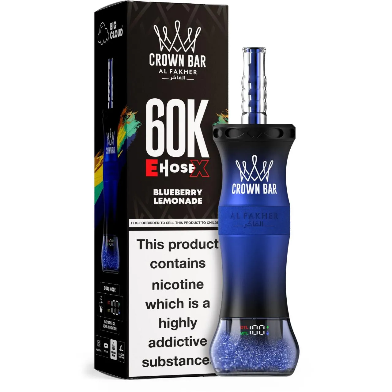 Al Fakher Crown Bar E Hose X 60k Puffs -5 packs (shipped from Overseas) - Blueberry Lemonade