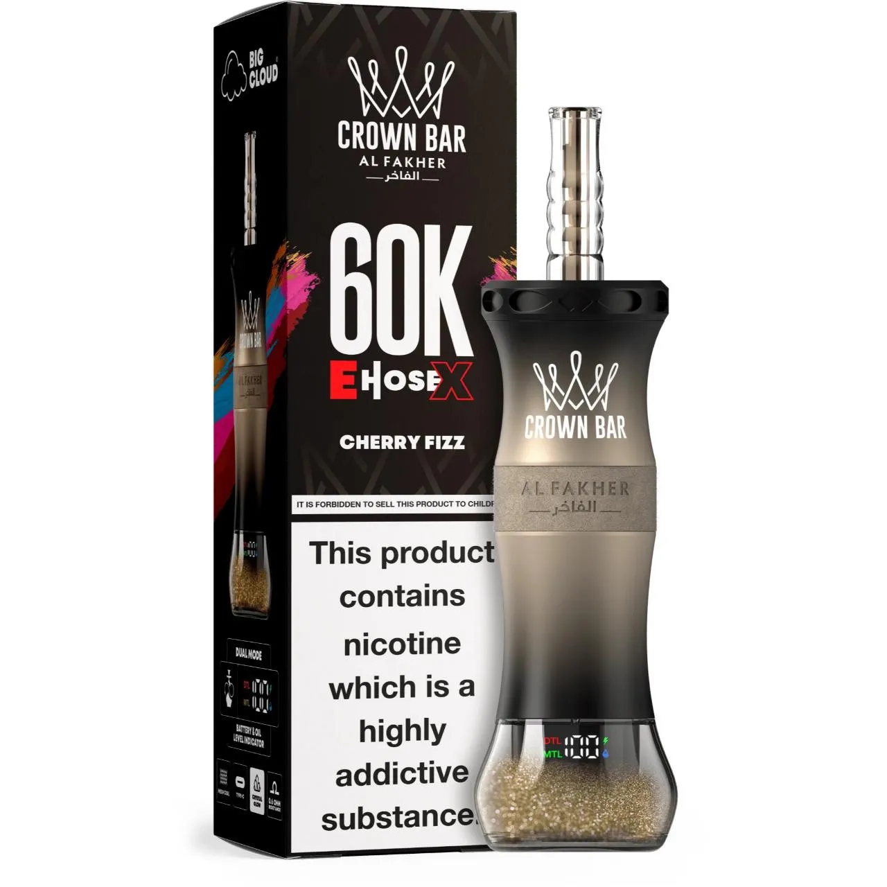 Al Fakher Crown Bar E Hose X 60k Puffs -5 packs (shipped from Overseas) - Cherry Fizz